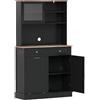 KOMFOTTEU Credenza Alta da Cucina con Supporto per Bidoni della Spazzatura, Mobile Cucina Dispensa con Piano di Lavoro in Legno di Gomma, 2 Cassetti, Armadietto Buffet con Ripiani Regolabili (Nero)