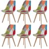 HJhomeheart Set di 6 Sedie da Pranzo in Tessuto Patchwork con Gambe in Legno Massello, Sedie da Pranzo Imbottite per Sala da Pranzo, Soggiorno, Cucina (Rosso-Nuovo)