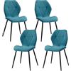 HJhomeheart Set di 4 Sedie da Pranzo, Sedie da Cucina Moderne, Sedie Imbottite con Gambe in Metallo, Cuscini in Tessuto con Motivo a Rombi,Blu lago