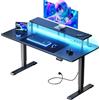 HLFURNIEU Scrivania Gaming LED 160 x 60 cm, Scrivania Regolabile in Altezza con Prese & Porte USB, Tavolo Gaming con Supporto per Monitor, 2 Controlli Memoria, Postazione Gaming Nero