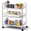 LEMROE Carrello con ruote, in acciaio inox, con 3 cestini, con ruote bloccabili, girevole a 360°, carrello da cucina, carrello multiuso per cucina e bagno