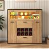 Sweiko Credenza in legno, moderna bar con ante per un armadio a buffet, credenza con doppie porte, scaffale in vetro e supporto per vino per soggiorno, camera da letto, cucina
