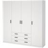 Arreditaly Armadio Con 4 Ante E 3 Cassetti Armadietto Multiuso Con Barra Appendiabiti E 8 Ripiani Di Cui 6 Regolabili Design Moderno Extra Capiente Camera da Letto 195,5 x 49,6 x 200,4 Cm (Bianco)