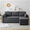Soweiz Divano letto con funzione di sonno, divano a forma di L, design moderno, mobili imbottiti, divano, poltrona lounge con spazio di archiviazione, con porta bevande, divano letto, soggiorno e destra