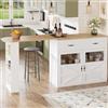 Boorbin Tavolo da bar allungabile con spazio di archiviazione (138 - 204 × 39 × 104 cm), girevole a 360°, moderno credenza con ripiani (bianco)