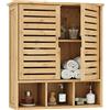Viagdo Mobiletto da Bagno, Mobiletto porta Medicinali in Legno con 2 ante e Ripiani Regolabili, Mobiletto Lavabo Sospeso con 3 Scomparti, Armadio da Bagno a Parete, 59 x 21 x 67 cm