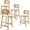 chairus Set di 4 Sgabelli da Cucina in Legno Sgabelli da Bar in Pelliccia Sintetica Sedie Alte con Schienale in Rattan Sgabelli Imbottiti per Bar/Sala da Pranzo/Banco, Beige