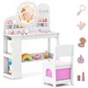COSTWAY Toeletta per Bambini con Luci, Set Tavolo da Trucco Principessa e Sedia con 2 Cassetti e Libreria a 2 Ripiani, 3 Ganci e 2 Mensole Aperte per Bambini da 3+ Anni (Bianco)