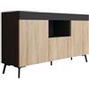 MB Muebles Bonitos | Credenza Bassa Kai con 3 Ante per Soggiorno e Sala da Pranzo Moderna | Mobile in Melaminico Opaco | Colore Nero e Sonoma | 130x70x32,5 cm