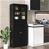 COSTWAY Credenza da Cucina, Dispensa da Cucina con Doppia Porta in Vetro Temperato, Armadio Salvaspazio con Anta Profonda a 14 Ripiani, per Soggiorno, Sala da Pranzo e Bagno, 60 x 32 x 161cm (Nero)
