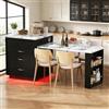 Wyibwy mobile Isola da cucina 125.5-187.5×71×93 cm,tavolo da pranzo estensibile con illuminazione a LED,tavolo da bar con prese di corrente,carrello da pranzo su ruote con piano di lavoro(Nero)