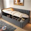 Lubvtti Divano letto imbottito 90x200 con illuminazione a LED e contenitore idraulico, design classico a righe verticali, testiere laterali intercambiabili, velluto, Grigio scuro (materasso non incluso)