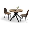 KONTE.DESIGN| Tavolo rotondo POLA in legno, finitura rovere rustico e gambe incrociate in metallo nero, allungabile Ø100xH75 cm - 140x100x75 cm