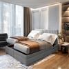 TRADA Letto Contenitore Matrimoniale ADELE 160 x 200 cm - Letto Elettrico con Materasso + Tooper e Contenitore - Rivestimento In Tessuto Velour - Grigio Chiaro - 160 x 200 cm