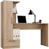 BDW Cosmo - Scrivania con mensole, larghezza 143 cm, altezza 140 cm, profondità 50, ripiano integrato con porta, cassetto, cameretta dei bambini, ufficio, adolescente, Rovere Sonoma