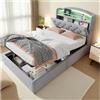Wyibwy Letto imbottito per bambini,90x200cm,3 USB+C,illuminazione a LED,contenitore idraulico,contenitore e tasche laterali,multifunzionale,letto singolo,velluto,senza materasso,Grigio