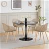 GrandCA HOME Set Tavolo e Sedie da Pranzo Moderno, Tavolo Rotondo da 110CM con 4 Sedie, Gambe in Legno di Faggio, Adatto per Soggiorno, Balcone, Giardino (Cachi)