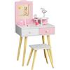 MAMIZO Set da Toeletta per Bambini, Toeletta Trucco con Specchio Bambina | Scrivania con Sgabello, Postazione Trucco per Bambini con 2 Cassetti, 4PCS Gambe, per Asili Nido e Scuole Materne, Rosa