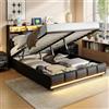 BestAlice Letto baule imbottito 160 x 200 cm, letto matrimoniale con custodia, porta USB e luce LED, letto matrimoniale con rete a doghe con 5 scomparti di stoccaggio, nero