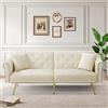 Oxtao Divano letto moderno a 2 posti, rivestimento in velluto, schienale a 3 livelli, gambe in metallo placcato oro, elegante, funzione sonno, salvaspazio, resistente, beige