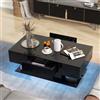 COSTWAY Tavolino da Caffè Moderno, Tavolino a 2 Piani con 20 Luci LED a Colori, 2 Cassetti Portaoggetti e Finitura Lucida, Tavolino Rettangolare per Salotto, Studio e Camera da Letto (Nero)