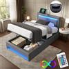 Autheria Letto Singolo con Contenitore 90x190 cm con LED e USB (Supportato Senza Fili), Letto Contenitore imbottito con Testiera e vano portaoggetti e rete a doghe, Struttura Singolo