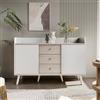 Oyemige Credenza Oyemige con 3 Cassetti, Buffet Rattan Multiuso per Soggiorno e Cucina, Entrata Legno Salvaspazio con Ripiani, Bianco 117,5x80x40 cm