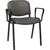 SEDIAOFFICE - Sedie Ufficio Senza Ruote con Braccioli, Sedia Scrivania Ergonomica, per Studio, Sala D'Attesa, Sala Riunioni e Conferenze, Comoda Sedia Ufficio in Ecopelle (2 Braccioli, Grigio Pelle)