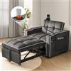 Wyibwy 3 in 1 Divano letto singolo estensibile，Con portabicchieri e portacellulare, divano reclinabile, poltrona letto, poltrona,Schiuma,per piccoli spazi,83x167x76cm,Grigio scuro