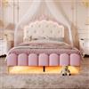 Lubvtti Letto per bambini 140x200cm con luce ambiente,letto singolo forma a corona di principessa,letto matrimoniale 140x200 con rete a doghe,PU,senza materasso,rosa