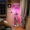 HOOGDLJ Vetrina angolare in vetro con LED, vetrina con 1 ante in vetro chiudibile a chiave e 4 ripiani, vetrina da collezione in vetro trasparente per soggiorno, ufficio, oggetti da collezione (bianco)