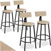 tectake® Set 4 Sgabelli da Bar, Altezza Regolabile, Schienali Grandi, Struttura in Acciaio, Seduta in Legno, Comodi, per Isola Cucinae bancone bar, Capacità 120kg - Industriale Chiaro Rovere Sonoma
