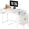 EXSELTMAN Scrivania per computer, Scrivania Ufficio con 5 Tessuto Cassetti, scrivania con Presa di Corrente, 2 Prese CA, 2 Porte USB, per Tastiera Ufficio Casa, Bianco 130 x45x78cm