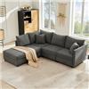 Wyibwy Divano moderno ad angolo, 220x194x85cm, divano a 5 posti, divano a L con poggiapiedi trasformabile e 2 cuscini, a righe verticali, divani combinato,sofa, Grigio