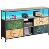 Luminarix Mobile TV con 4 cassetti in tessuto, vintage, con telaio in metallo, 4 ripiani regolabili, per TV fino a 60 pollici, 137 cm, multicolore