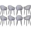 GrandCA HOME Set di 8 Sedie da Pranzo Moderne, Sedia da Cucina con Braccioli, con Schienale cavo Verticale e Gambe in Metallo Nero, Adatte per Soggiorno, Balcone, Ufficio - Grigio
