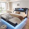 Autheria Letto Matrimoniale 160x200 cm con LED e USB, Letto una piazza e mezza con Spazio SullaTestiera e vano Portaoggetti, Letto Imbottito con rete a doghe, Struttura Letto Matrimoniale in Lino