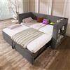 NNJN Letto da giorno imbottito, divano letto con letto estraibile 90x200 cm, braccioli con porta USB e Type-C e porta bevande, con rete a doghe, tessuto misto lino