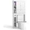COSTWAY Mobiletto Spora WC 80 x 21 x 165 cm, Scaffale Lavatrice con 2 Ante, Ripiano Regolabile, Barra Inferiore e Porta Carta Igienica, Mobile Portabiancheria per Bagno