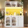TOBIDOEN Armadio da cucina a buffet, 120 x 35 x 167 cm, con ante scorrevoli in vetro, armadietto alto da cucina con piano di lavoro, ripiani e cassetti regolabili, credenza per soggiorno in legno