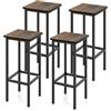 HOMASIS Set di 4 sgabelli da bar, stile vintage, con poggiapiedi, con portata fino a 100 kg, in legno e telaio in metallo, per bar, sala da pranzo e soggiorno, marrone scuro
