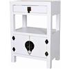 PALAZZO INT Comodino cinese Madame Wong bianco - autentico stile Ming, 2 ante e 1 cassetto, legno/MDF, raccordi in metallo anticato, mya020 Palazzo esclusivo