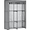 HOMCOM Armadio Guardaroba Portatile in Acciaio, Tessuto non Tessuto e PP con 4 Ripiani Aperti, 2 Appendini e Porta a Cerniera, 118x49x170 cm, Grigio