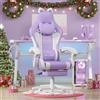 bigzzia Sedia Gaming Carina con Orecchie di Gatto, Sedia da Gioco con supporto Lombare Massaggiante, Sedia Ergonomica per Computer per Ragazza con Poggiapiedi e Poggiatesta (Viola e bianco)
