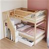 Dolamaní Letto a castello per 2 bambini, con scaletta, armadietti e protezioni anticaduta, 90 x 200 cm, per la cameretta di bambini, ragazze e ragazzi, legno naturale e bianco