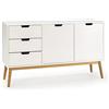 HOMN LIVING Credenza Baku 3 cassetti e 2 Porte Bianco, Pino Massiccio, 140 cm Larghezza