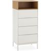 HOMN LIVING Cassettiera Alta Nieve con 4 cassetti, Colore Bianco/Rovere, 50 cm (Larghezza) 40 cm (profondità) 115 cm (Altezza)