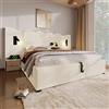 Moimhear Letto imbottito 180 x 200 cm, con lampada da lettura e funzione di ricarica USB Type-C, struttura del letto con rete a doghe in legno massiccio e metallo, tessuto a coste (crema, 180 x 200 cm)