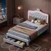 TIMORWTF Letto imbottito 140 x 200 cm con rete a doghe, LED letto matrimoniale con cassetto portaoggetti, testiera regolabile in corona, telaio letto per bambini e adulti, pelle PU lanc (bianco PU, 140 x 200