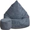 Slevobox Pouf Poltrona Sacco con Poggiapiedi Grafite 80x80x110 cm - Poltrona Pouf Sacco - Morbido e Confortevole - Bean Bag per Adulti e Bambini - Fodera Lavabile - Mobili per Soggiorno